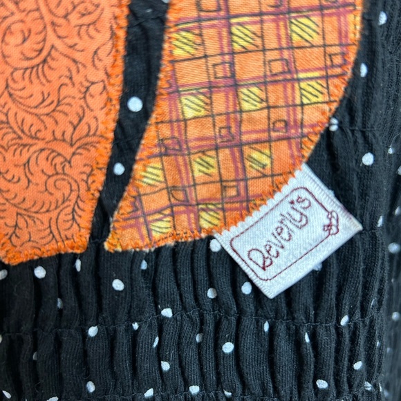 Beverly's Pumpkin Autumn Blouse Womens L Black White Polka Dot Crinkle Fabric - Picture 5 of 13